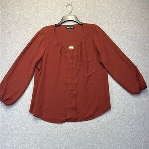Rust Puff Sleeve 3/4 Length Relaxed Blouse